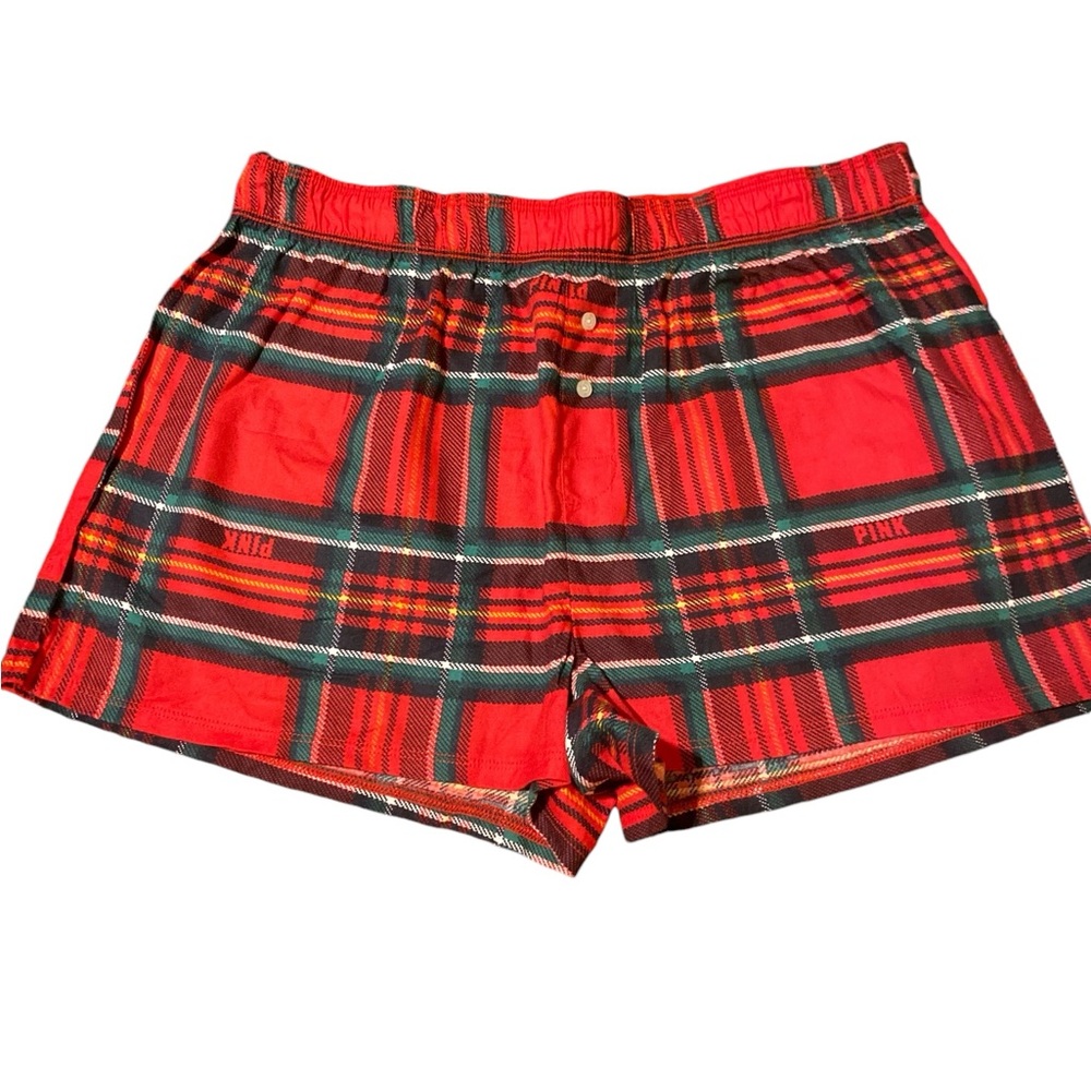 VS PINK Red Plaid Boxer Shorts XS New w/tag